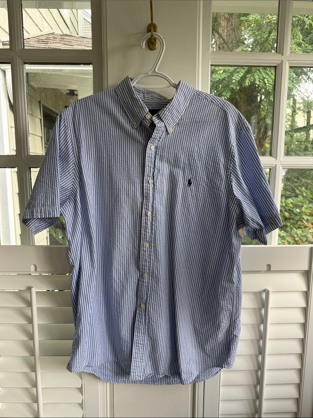 Polo by Ralph Lauren Blue and White Narrow Stripe Short-Sleeve Button-Down XL
